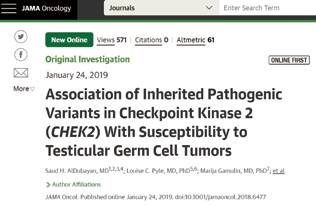 CHEK2遗传变异与睾丸生殖细胞瘤易感性相关