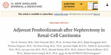 高复发风险的肾细胞癌 帕博利珠单抗辅助治疗更优